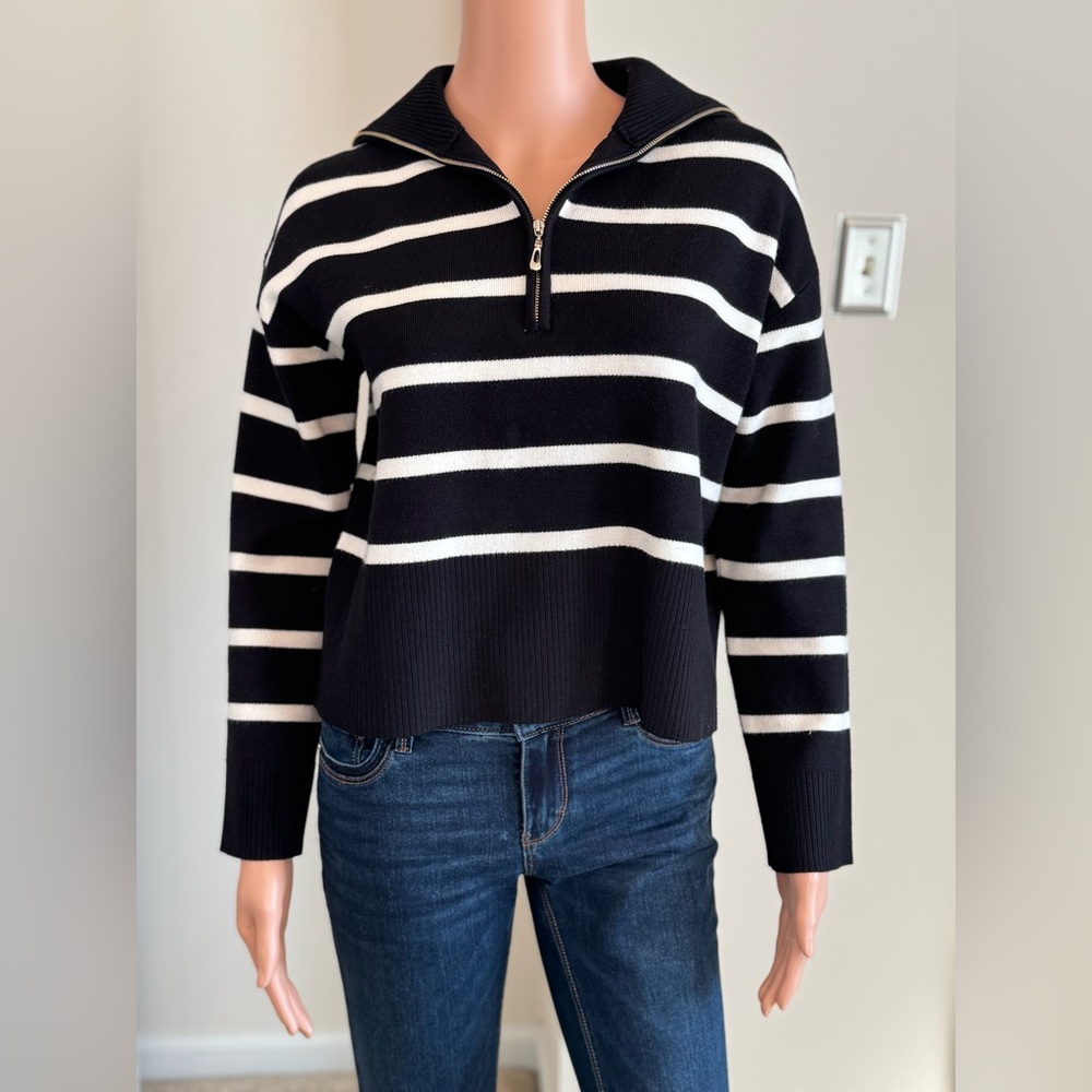 Preppy Quiet Luxury Cynthia Rowley Striped Oversized Crop Sweater NWOT Small
